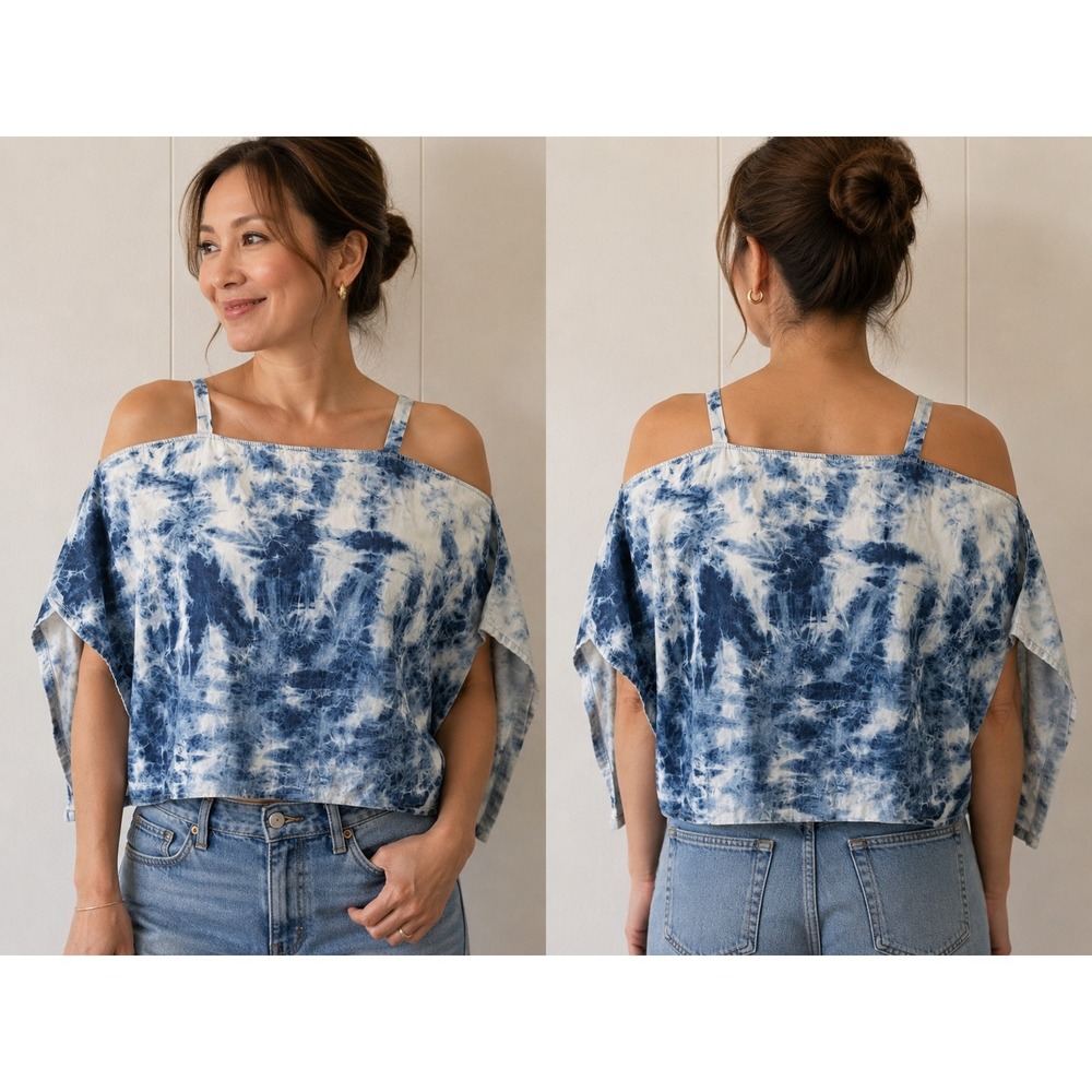 Hippie Laundry Womens Blue Tie Dye Cold Shoulder Cropped Boho Festival Top Small